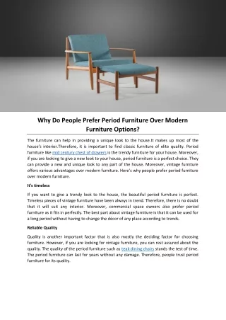 Why Do People Prefer Period Furniture Over Modern Furniture Options?