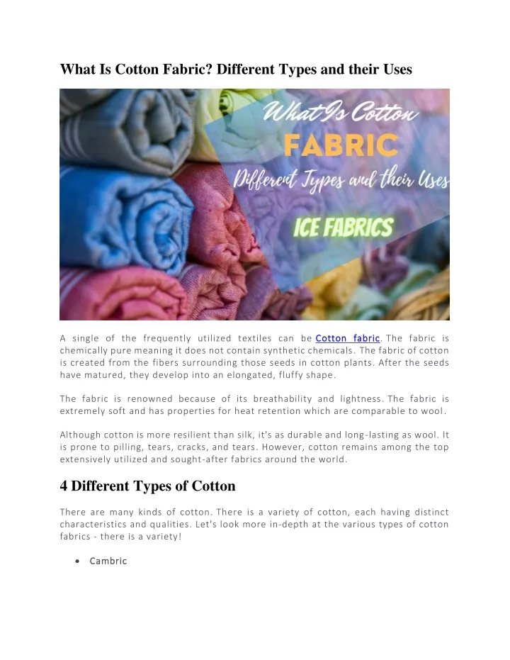 what is cotton fabric different types and their