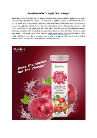Health Benefits Of Apple Cider Vinegar