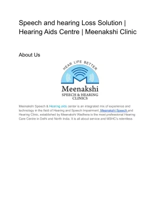 Speech and hearing Loss Solution _ Meenakshi Clinic