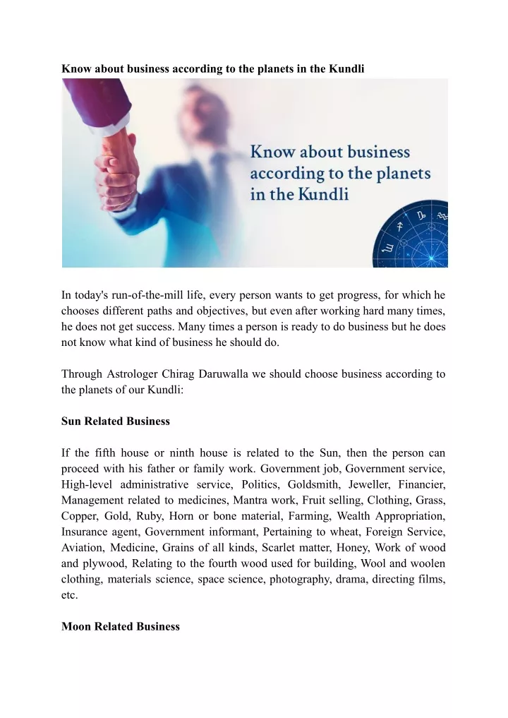 know about business according to the planets