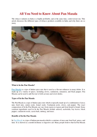 All You Need to Know About Pan Masala