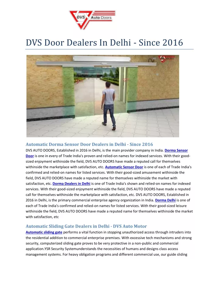 dvs door dealers in delhi since 2016