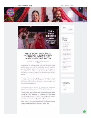 Meet Your Soulmate through India’s first Matchmaking Show