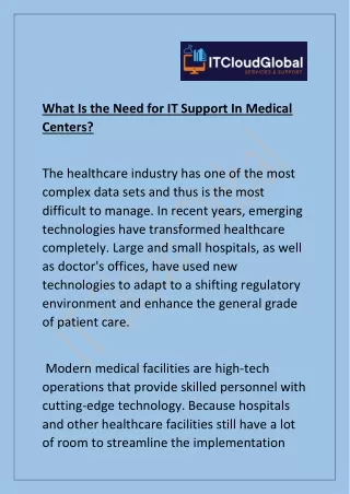 IT Support in Medical Centres