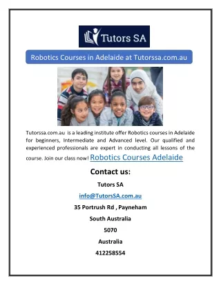 robotics courses in adelaide at tutorssa com au