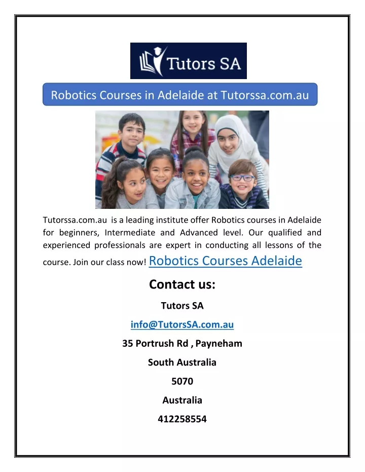 robotics courses in adelaide at tutorssa com au