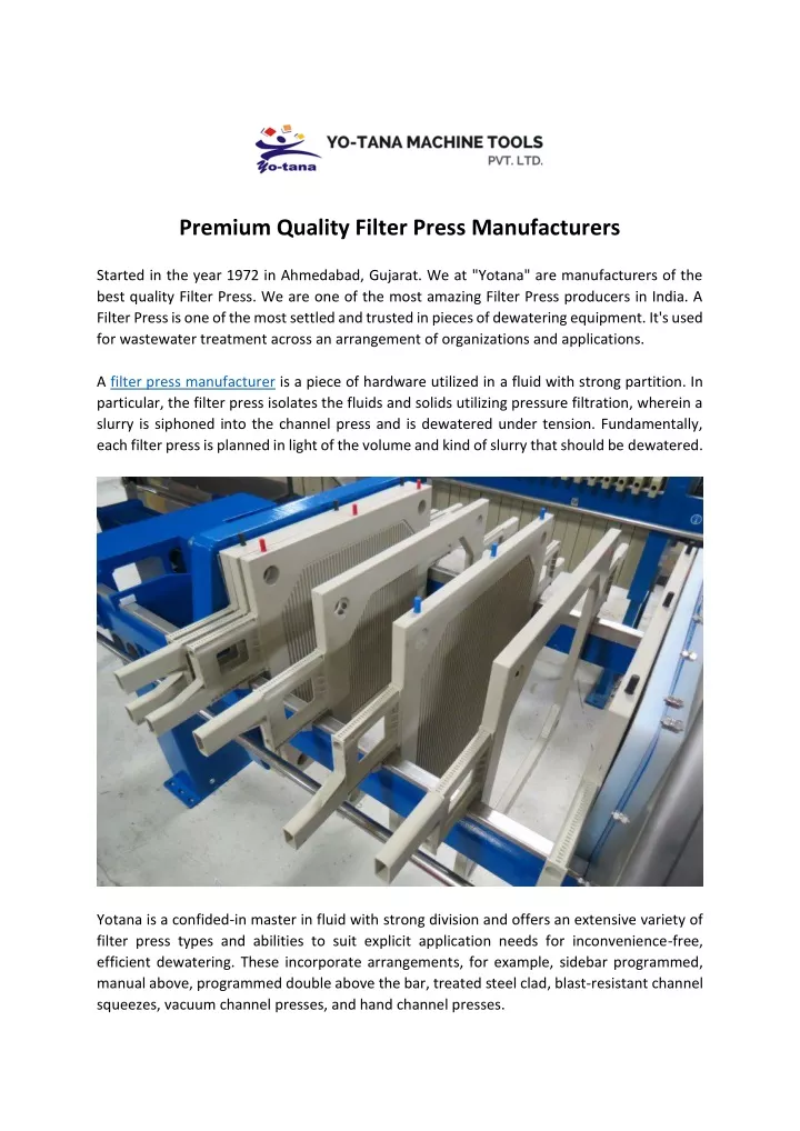 premium quality filter press manufacturers