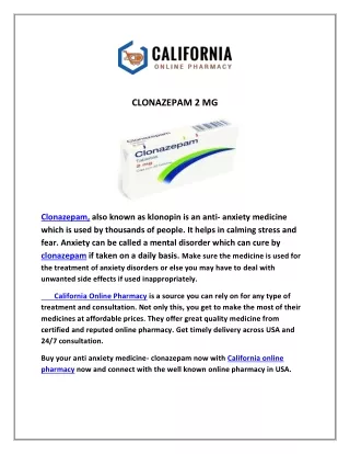 CLONAZEPAM 2 MG USA | California online pharmacy USA