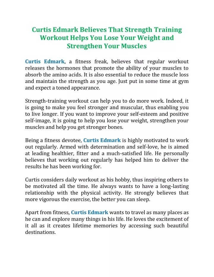 curtis edmark believes that strength training