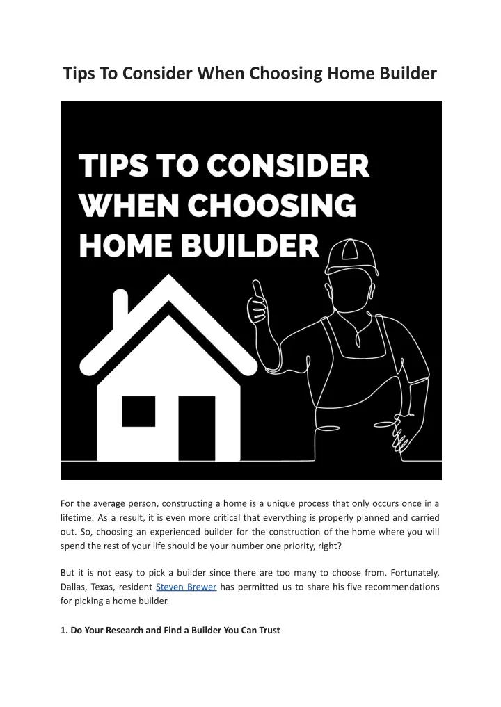 tips to consider when choosing home builder
