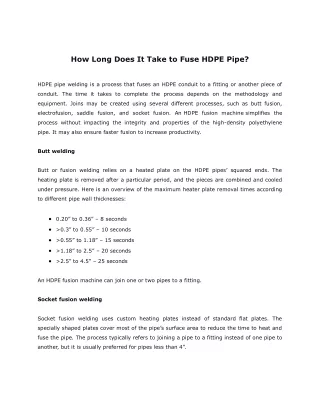 How Long Does It Take to Fuse HDPE Pipe