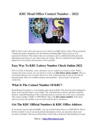 kbc head office contact number 2022