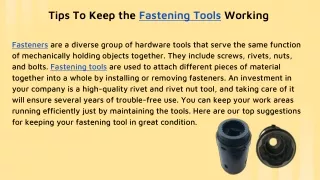 Tips To Keep the Fastening Tools Working