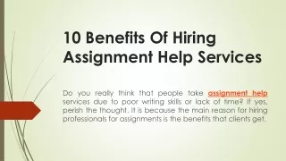 10 Benefits Of Hiring Assignment Help Services