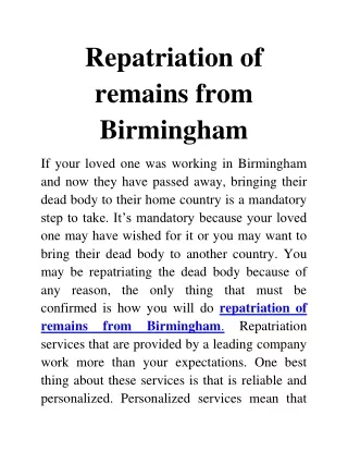 repatriation of remains from Birmingham
