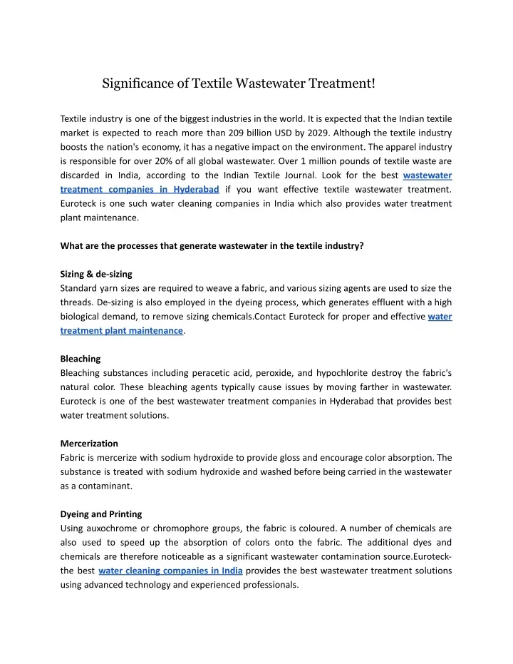 significance of textile wastewater treatment