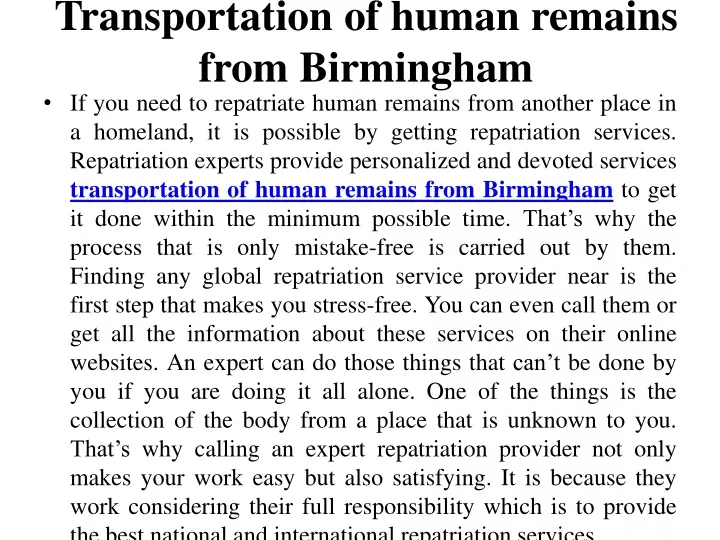 transportation of human remains from birmingham