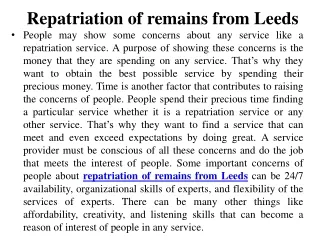 Repatriation of remains from Leeds