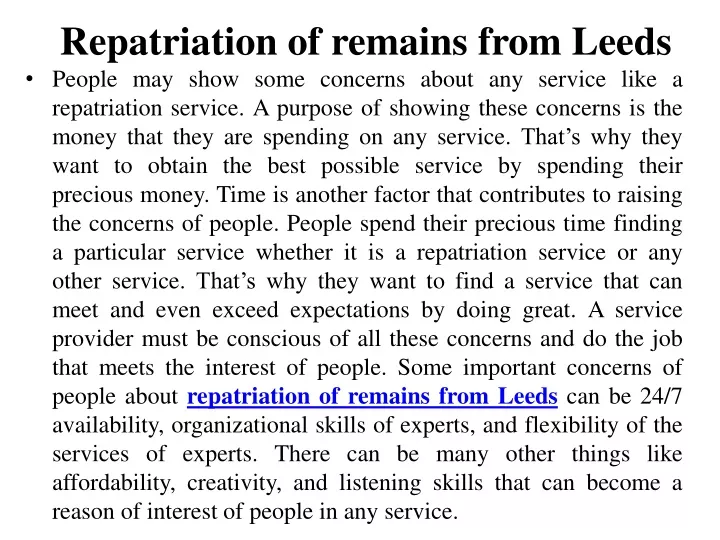 repatriation of remains from leeds