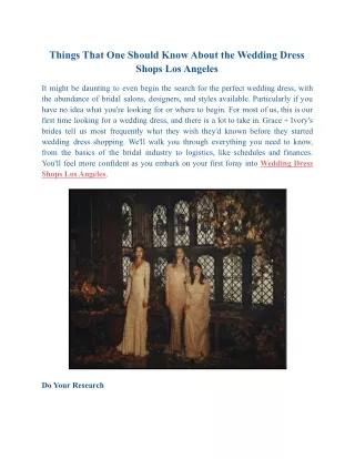 Things That One Should Know About the Wedding Dress Shops Los Angeles