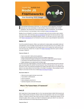Unveiling Five Best Node JS Frameworks that Are Rocking 2022 Stage