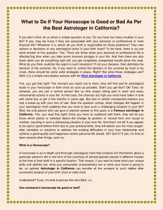 What to Do If Your Horoscope is Good or Bad As Per the Best Astrologer in California