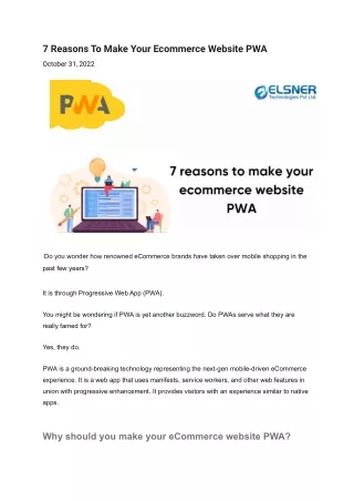 7 Reasons To Make Your Ecommerce Website PWA