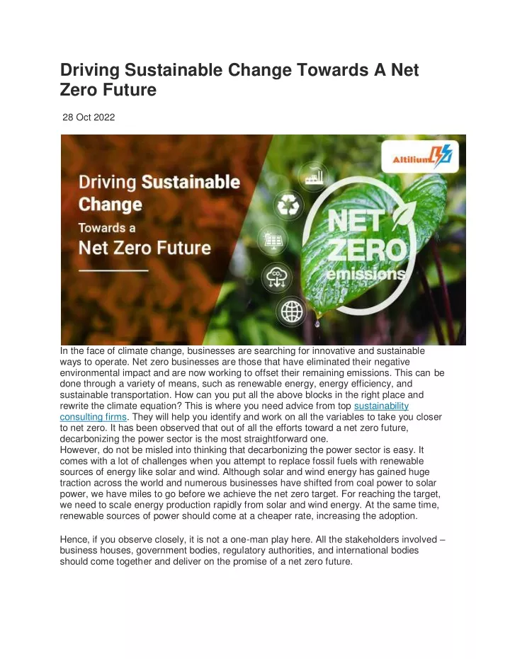 driving sustainable change towards a net zero
