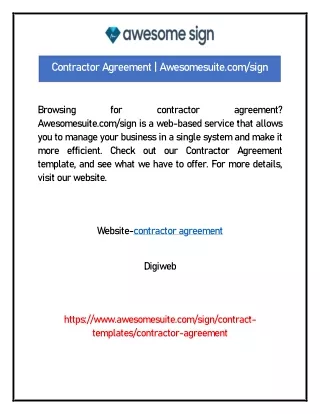 Contractor Agreement | Awesomesuite.com/sign