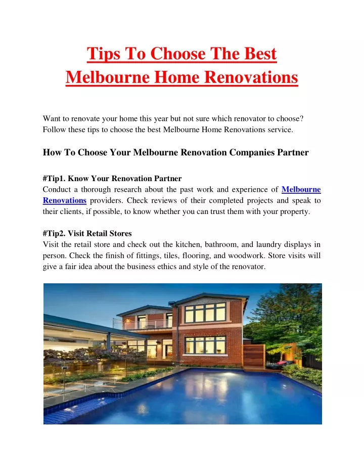 tips to choose the best melbourne home renovations