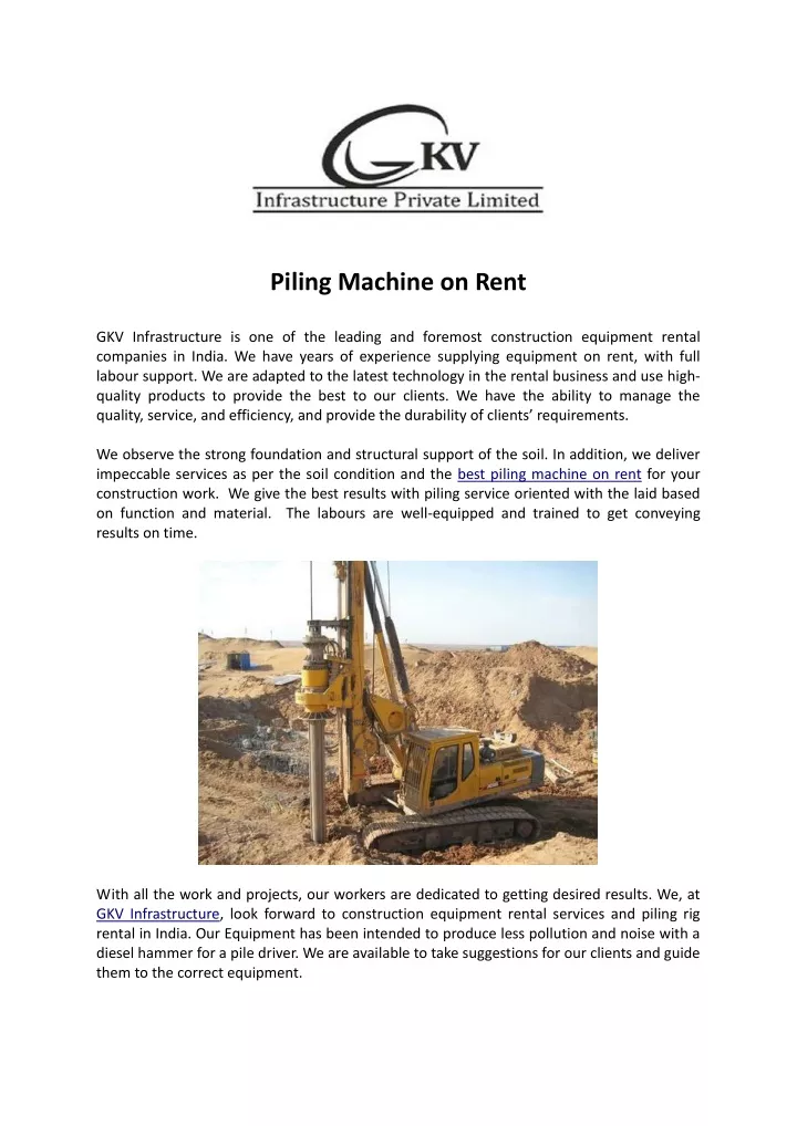 piling machine on rent