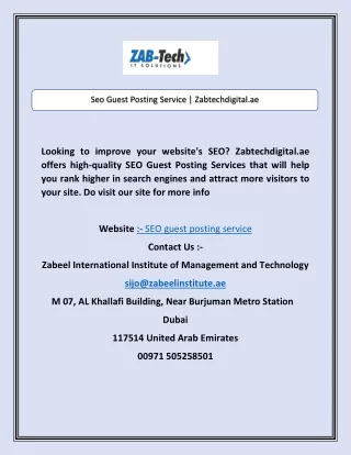 Seo Guest Posting Service | Zabtechdigital.ae