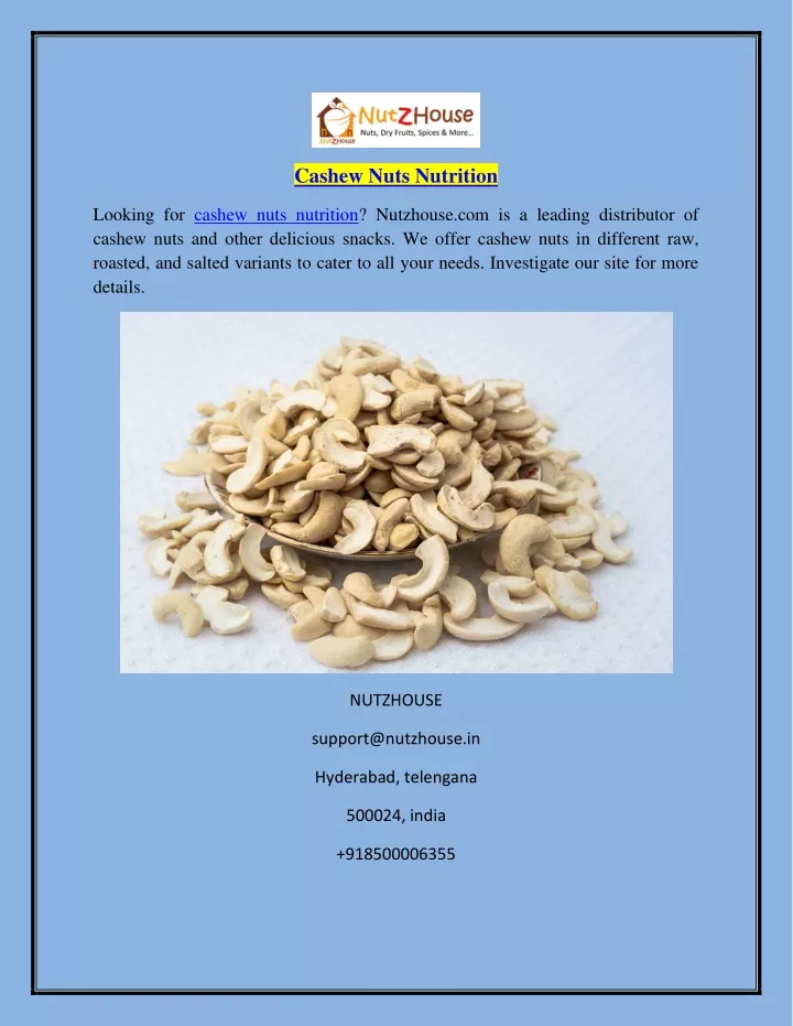 cashew nuts nutrition