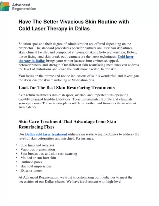 Have The Better Vivacious Skin Routine with Cold Laser Therapy in Dallas