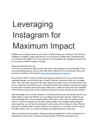 Leveraging Instagram for Maximum Impact