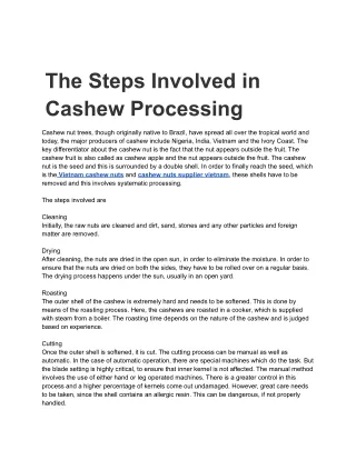 the steps involved in cashew processing