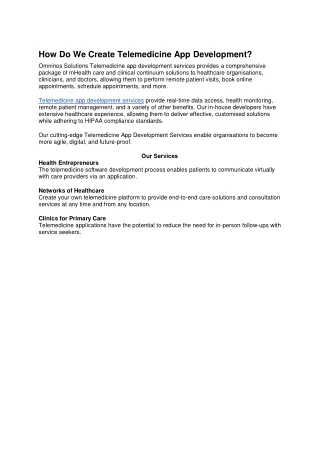 how do we create telemedicine app development