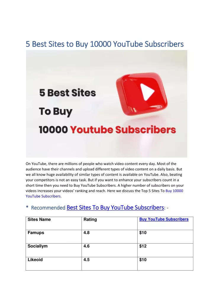 PPT - 5 Best Sites To Buy 10000 Youtube Subscribers PowerPoint ...