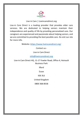 live in care liveincaredirect org