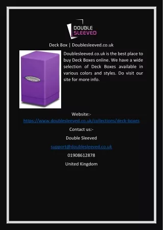 Deck Box  Doublesleeved.co.uk