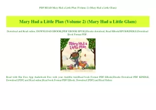 PDF READ  Mary Had a Little Plan (Volume 2) (Mary Had a Little Glam) (DOWNLOAD E.B.O.O.K.^)