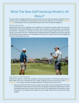 What The New Golf Handicap Model Is All About