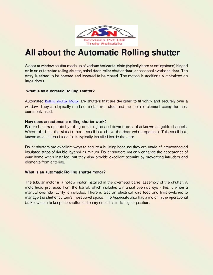 all about the automatic rolling shutter a door