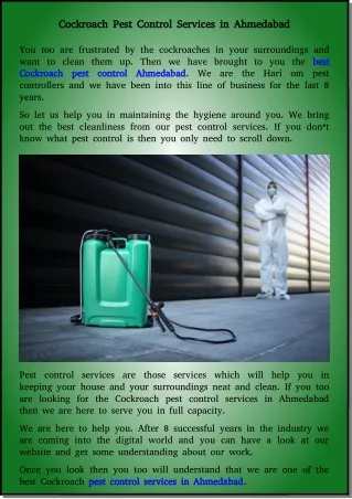 cockroach pest control services near me in Ahmedabad