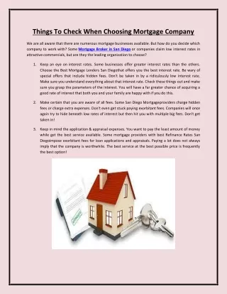 Things To Check When Choosing Mortgage Company