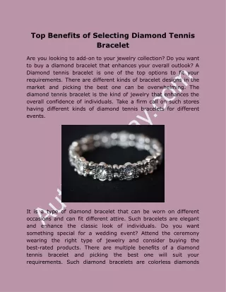 Top Benefits of Selecting Diamond Tennis Bracelet