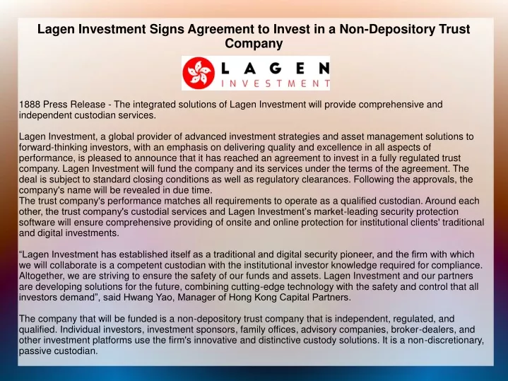 lagen investment signs agreement to invest