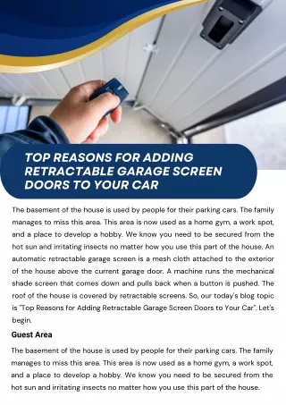 Top Reasons for Adding Retractable Garage Screen Doors to Your Car