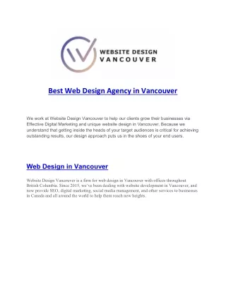 Best Web Design Agency in Vancouver